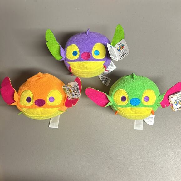 3 Disney Stitch Tsum Tsum Plush Glows Stuffed Animal Toy Purple Orange Green NWT - Picture 2 of 4
